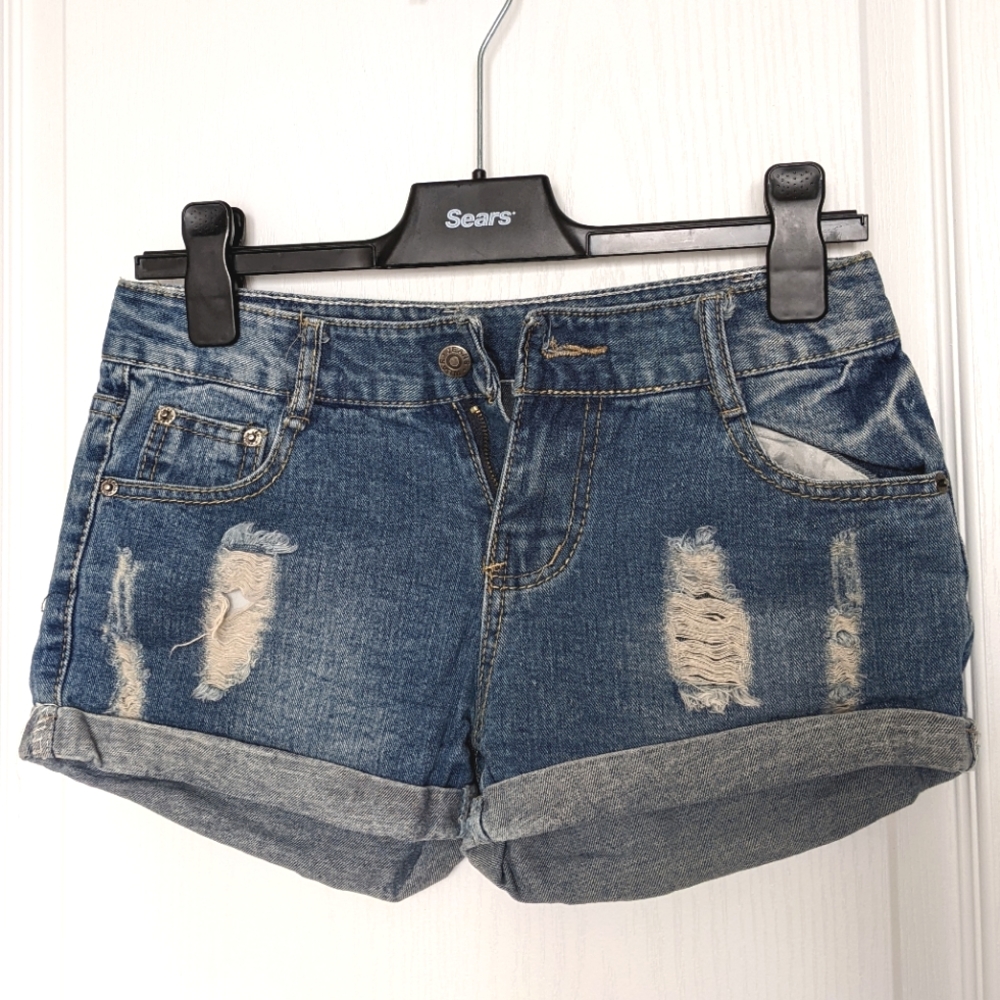 3/$30 Denim Distressed Low rise mini shorts